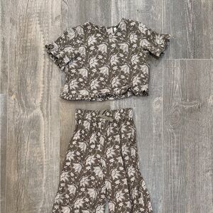 Paper Crane Floral Top in Brown and White